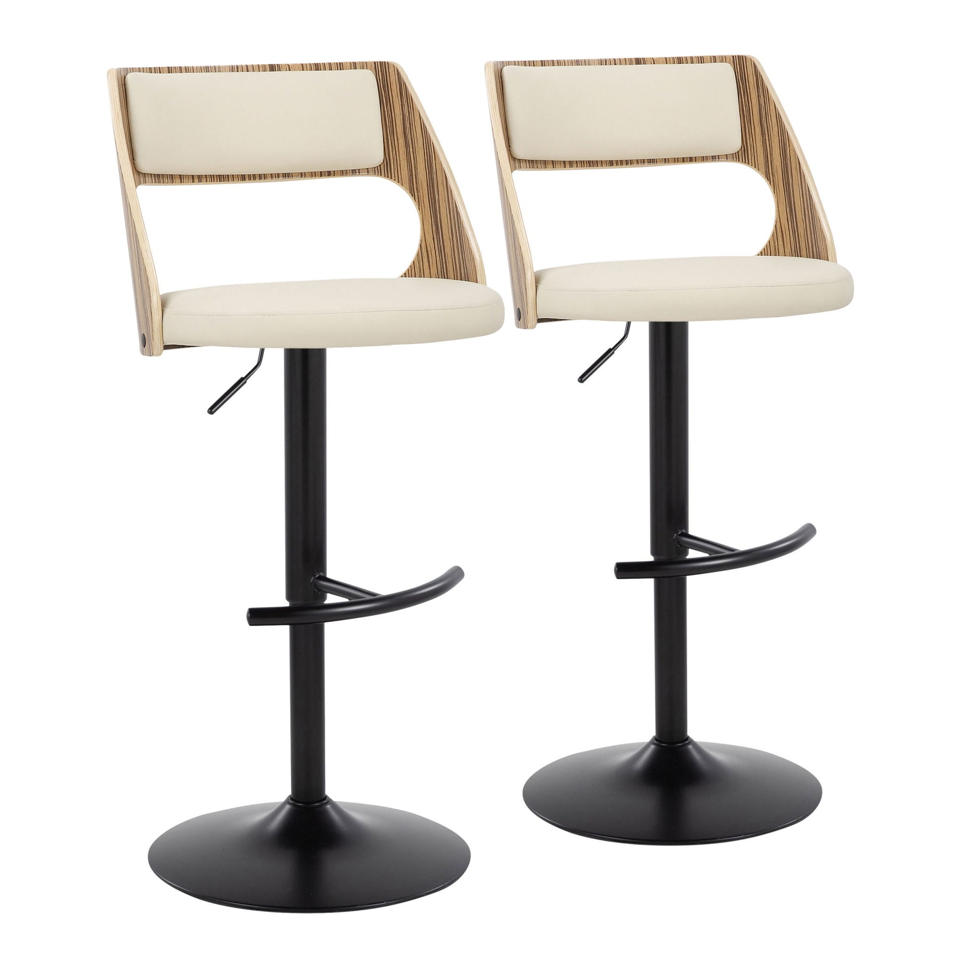 Cecina - Contemporary Adjustable Barstool With Swivel With Rounded T Footrest (Set of 2) - Black / Zebra / Cream Lumi Source