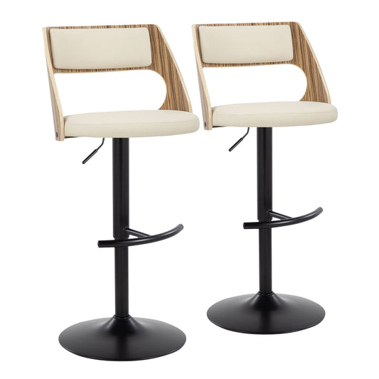 Cecina - Contemporary Adjustable Barstool With Swivel With Rounded T Footrest (Set of 2) - Black / Zebra / Cream Lumi Source