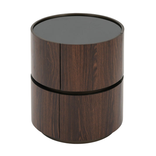 Elegant Italian High Grade Double Layer Storage Round Side Table - Brown / Black Noble House