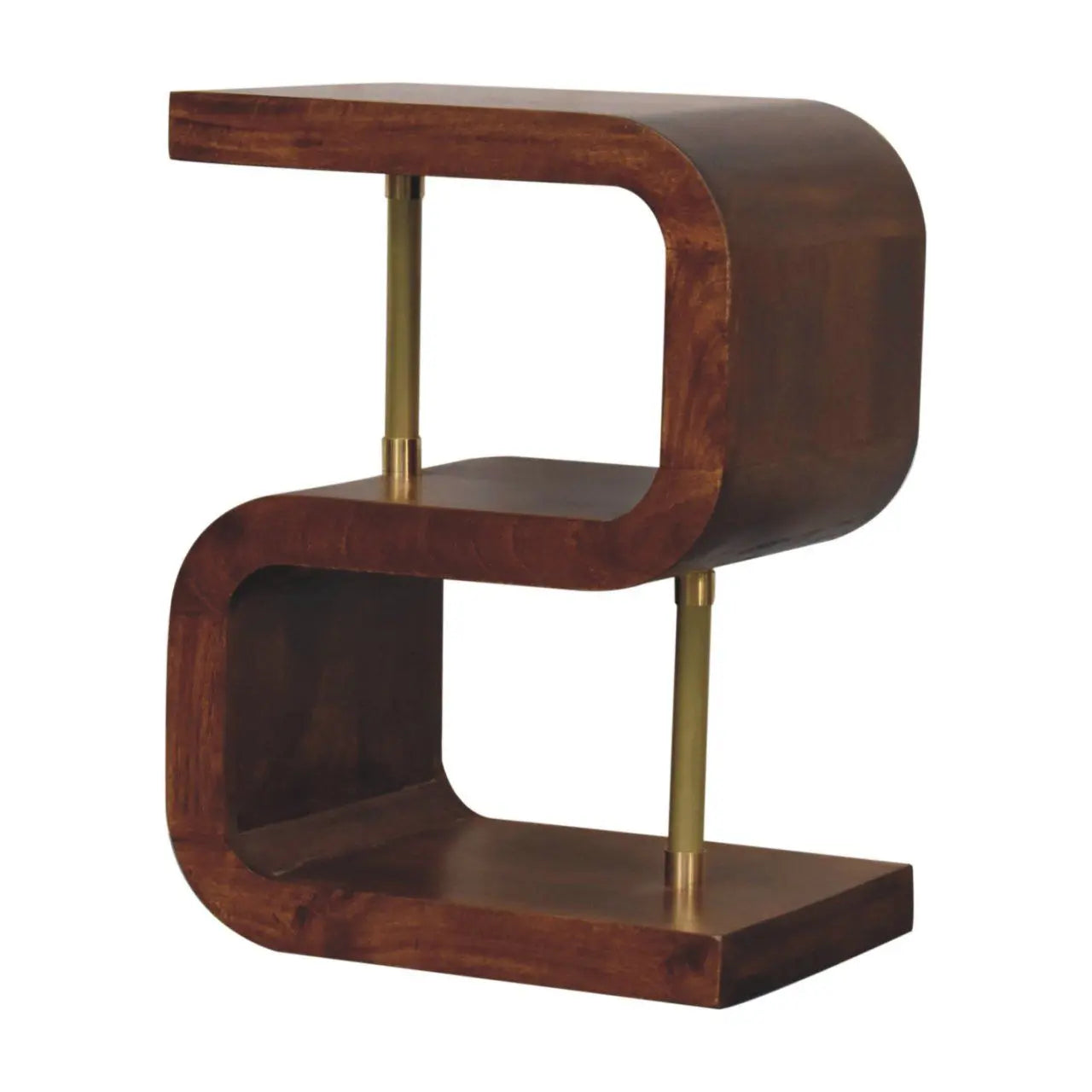 S Curve Brass Bedside Table - Dark Brown Artisan Furniture
