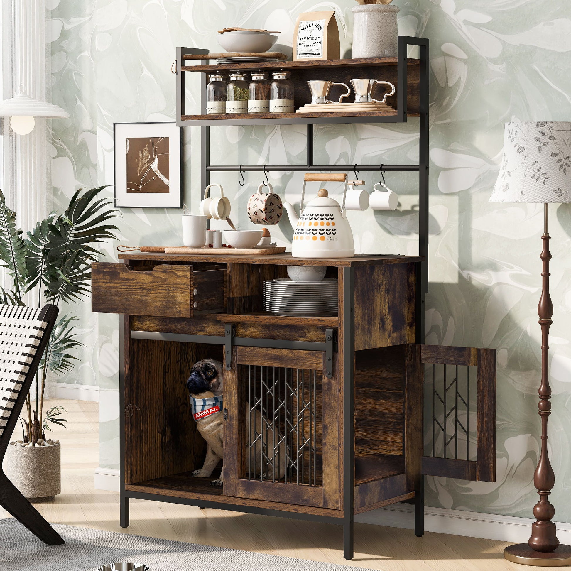 Furniture Style 2 In 1 Pet Friendly Dog Crate Composite Desk Hutch - Rustic Brown Daily Nest
