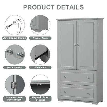 Wide Bathroom Storage Cabinet, Freestanding Storage Cabinet With Two Drawers And Adjustable Shelf, MDF Board With Painted Finish - Gray