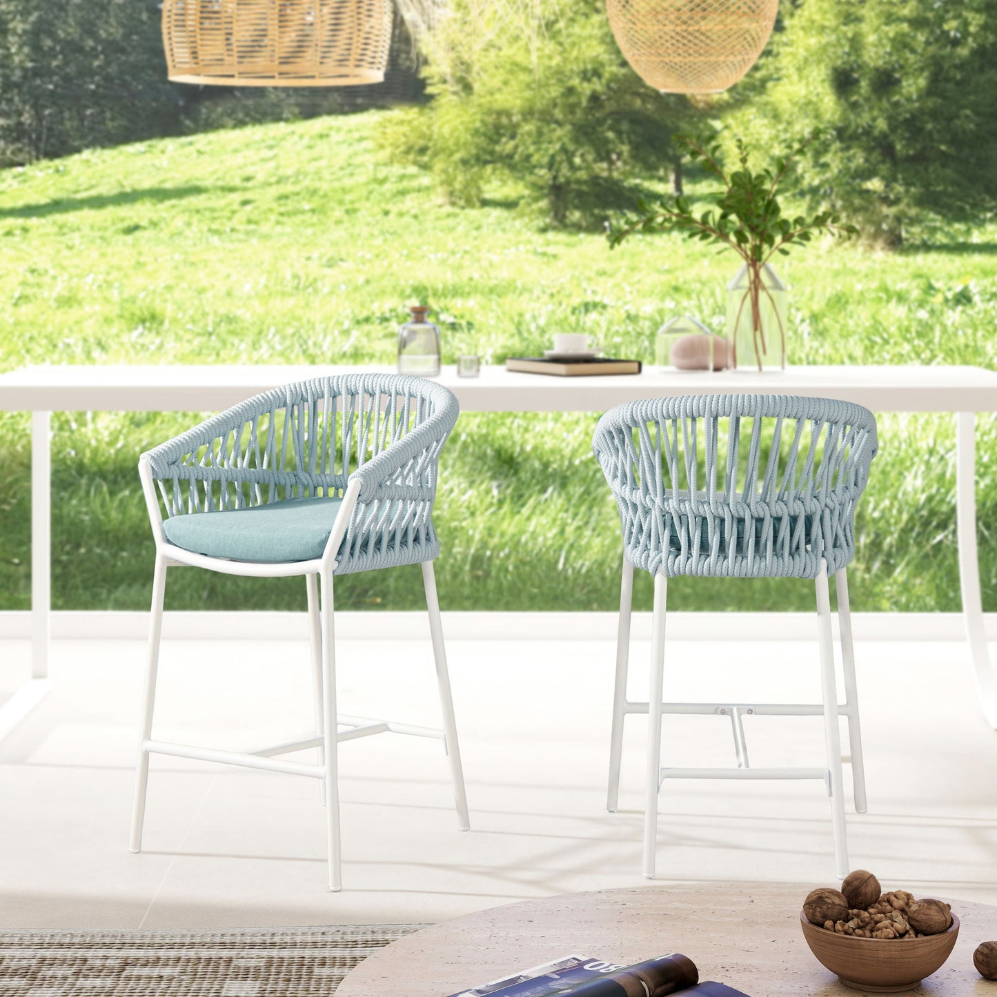 Maiden - Patio Counter Stool Sunproof Olefin (Set of 2) Jennifer Taylor Home