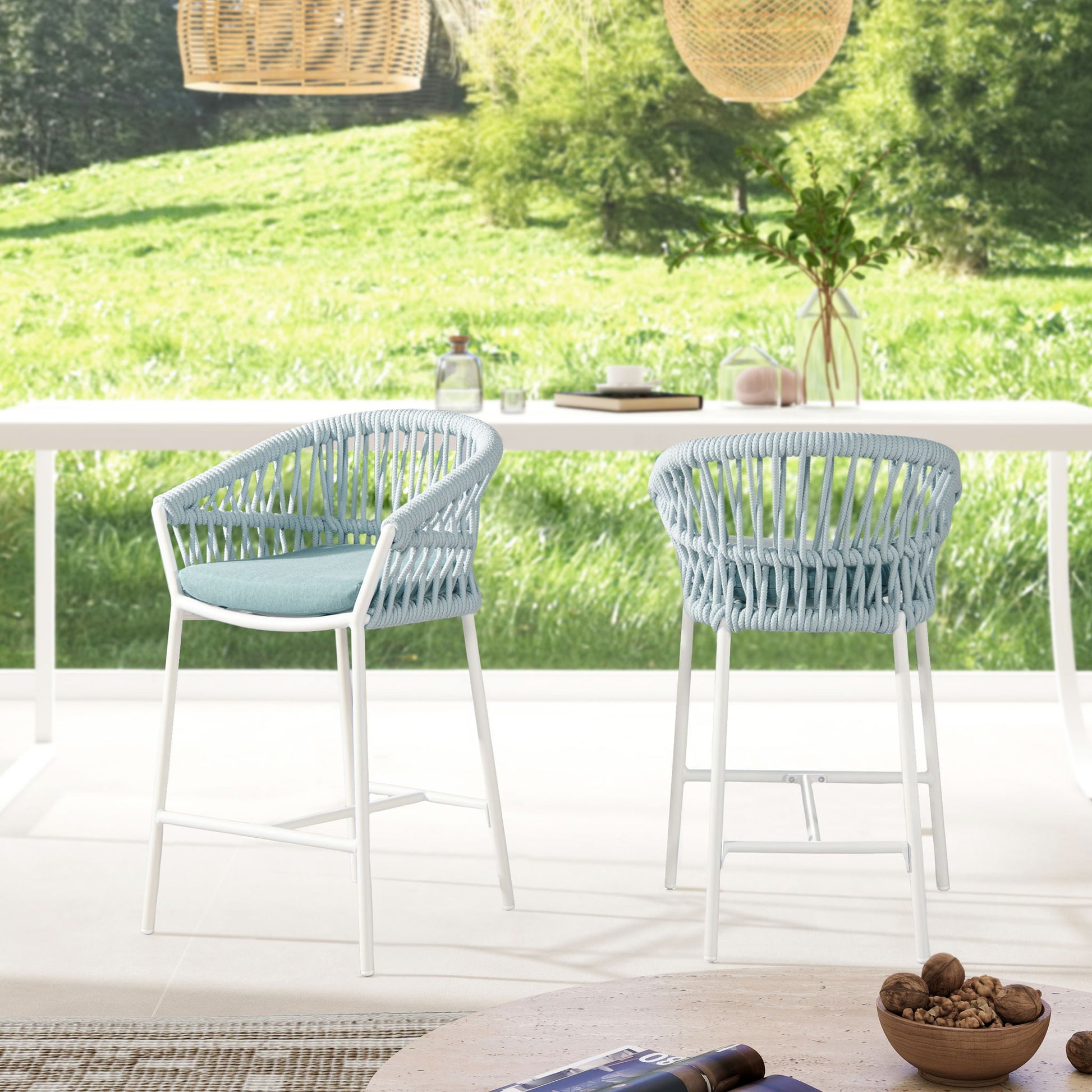 Maiden - Patio Counter Stool Sunproof Olefin (Set of 2) Jennifer Taylor Home