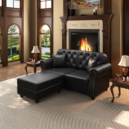 Upholstered Sofa With Nailhead Trim, Rolled Armrests With Ottoman Home Essentials