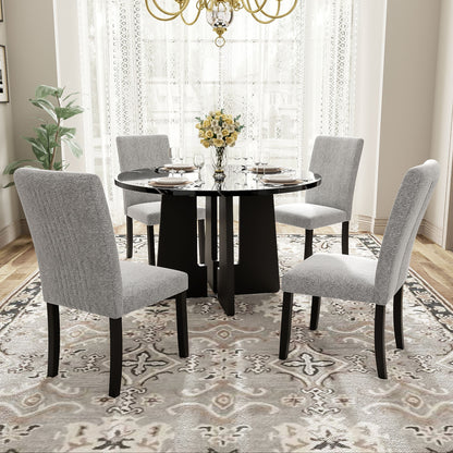5 Piece Round Dining Table Set, Modern Table And 4 Upholstered Chairs For Dining Room Hearth and Haven