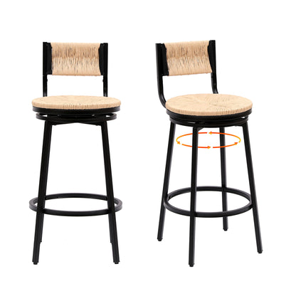 Bar Stools Swivel Counter Chairs With Metal Frame Hand Woven Paper Rope Dining Barstools For Kitchen Counter (Set of 2) Home Essentials