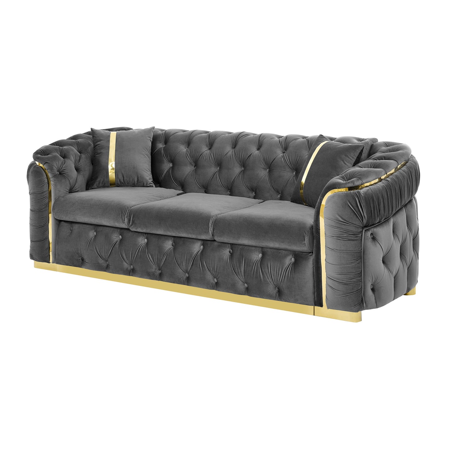 Button Tufted Couch With 2 Pillows, 3 Seater Luxury Chesterfield Sofa Home Essentials