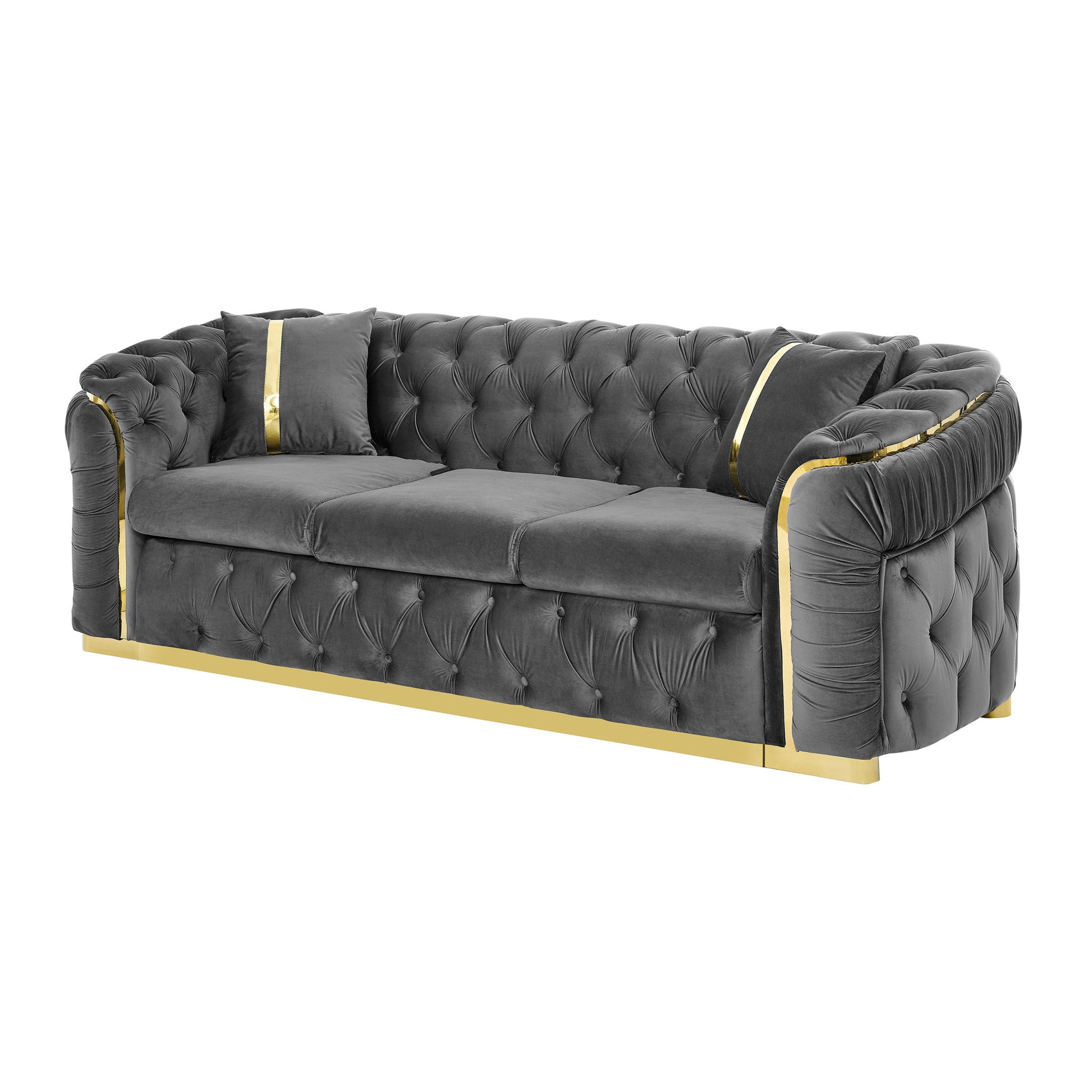 Button Tufted Couch With 2 Pillows, 3 Seater Luxury Chesterfield Sofa Home Essentials