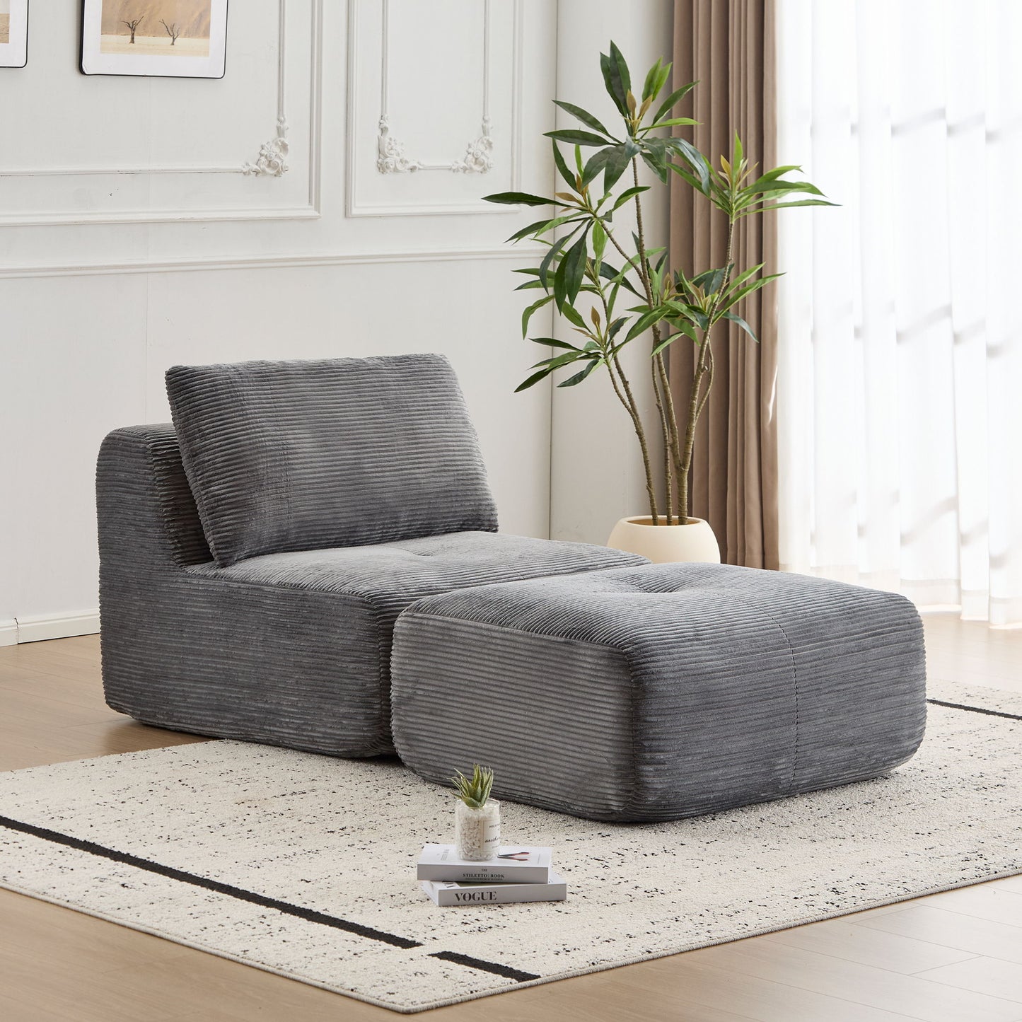 Single Chaise Longue With Movable Ottoman For Living Room Home Essentials