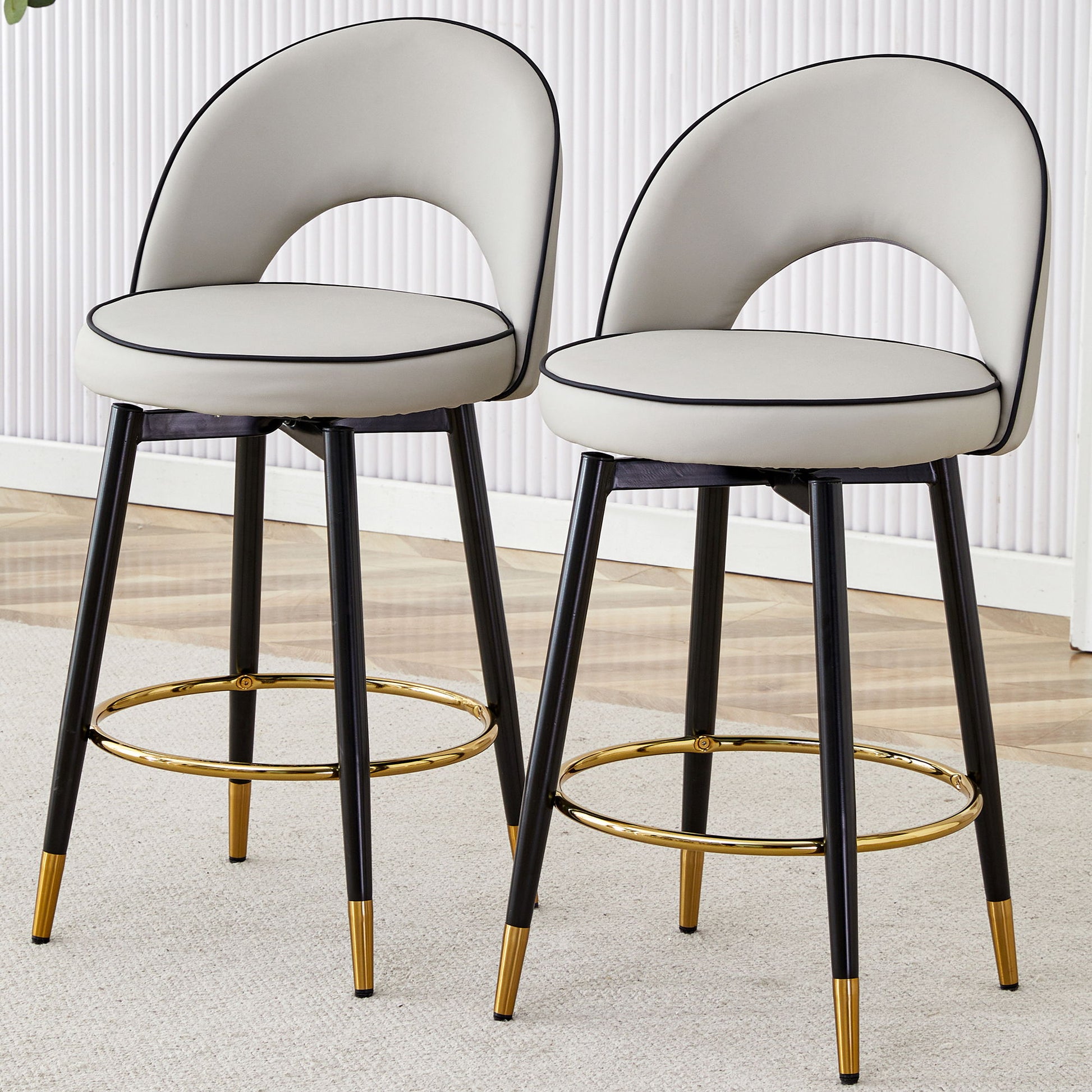 Modern Upholstered 360° Rotatable Bar Chair With Metal Legs For Dining Room (Set of 2) Home Essentials
