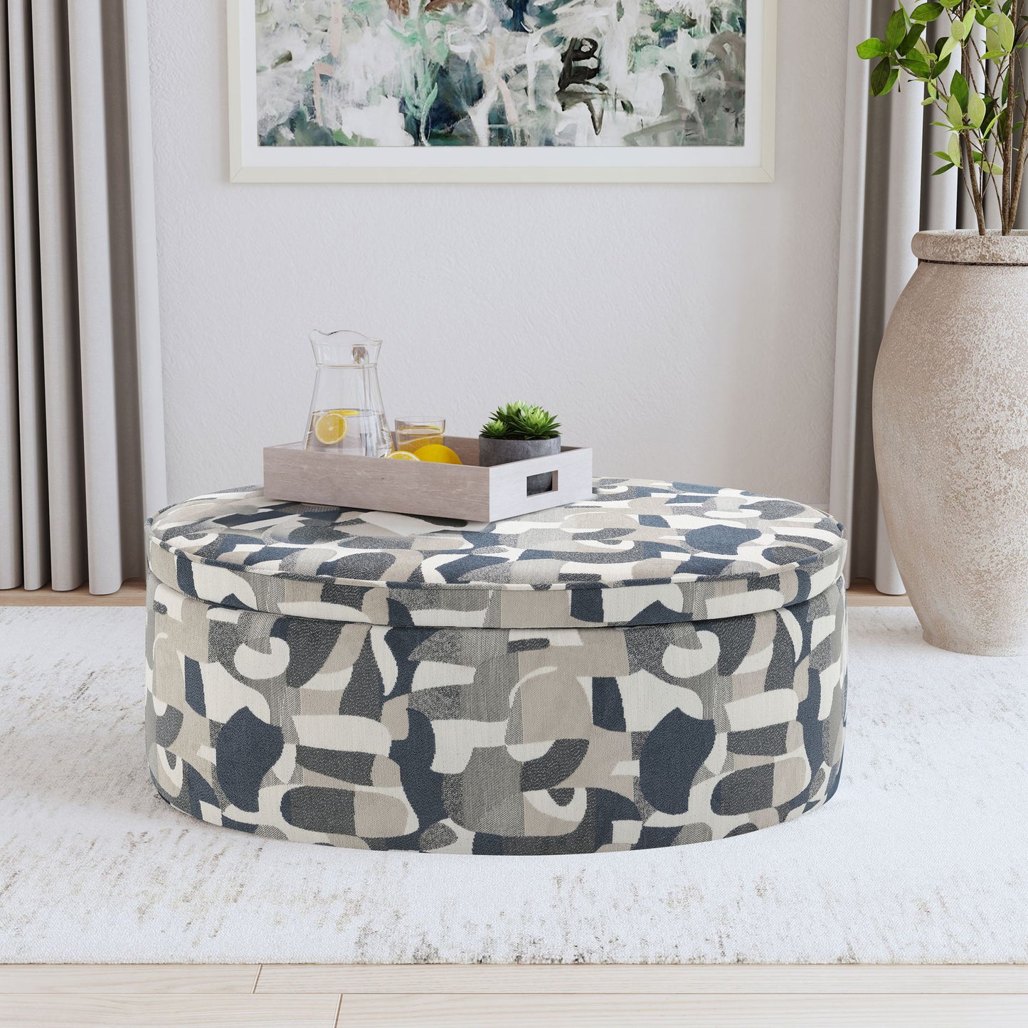 St. Helena - Oval Storage Ottoman With Removable Top - Indigo Furniture Max