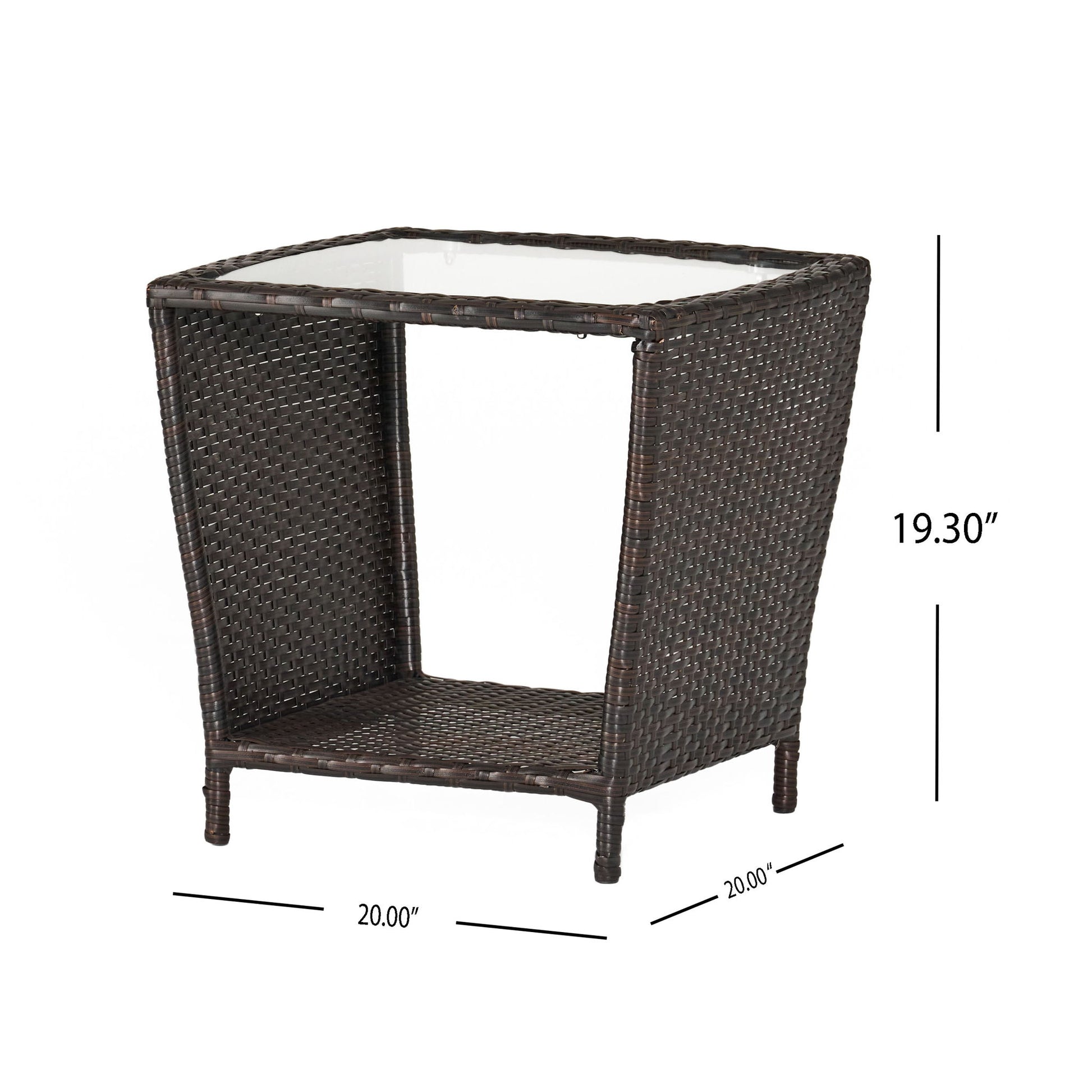 Trenton - Outdoor Side Table With Glass Top - Brown Rattan Noble House