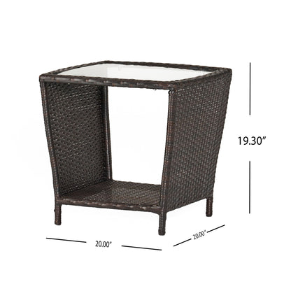 Trenton - Outdoor Side Table With Glass Top - Brown Rattan Noble House