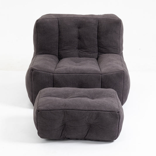 Modern Indoor Fluffy Bean Bag Chair With Memory Foam And Ottoman, Super Soft Home Essentials