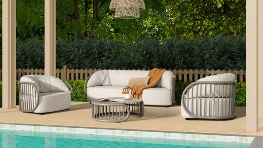 Harper - Indoor/Outdoor Modern Round Coffee Table - Geige Taupe Aluminum Jennifer Taylor Home
