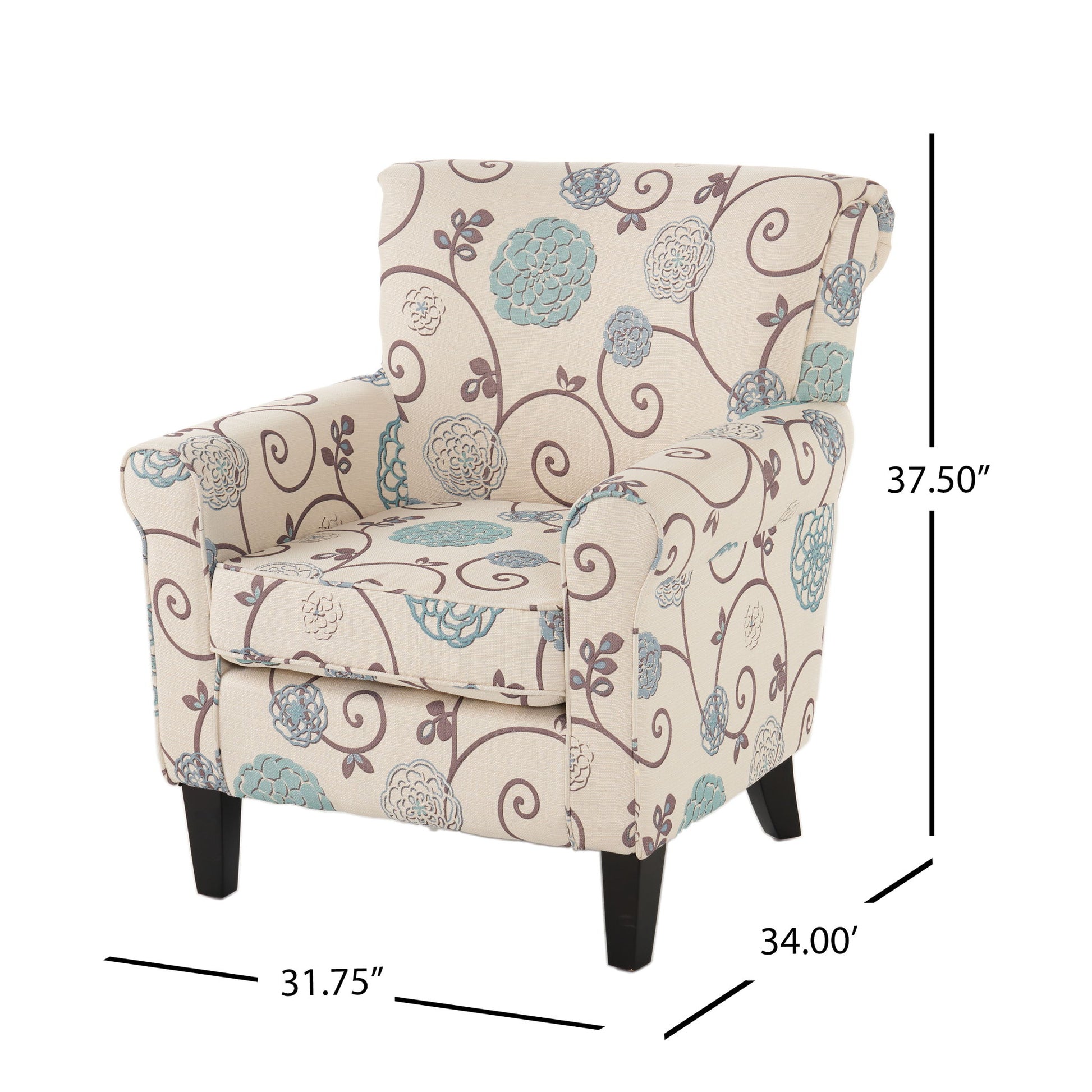 Upholstered Chair With Floral Pattern Design And Solid Wood Legs - Multi Color Noble House