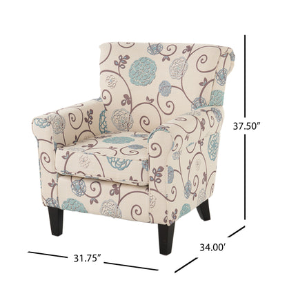 Upholstered Chair With Floral Pattern Design And Solid Wood Legs - Multi Color Noble House