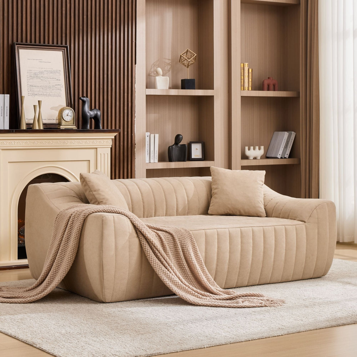 Oversized 2 Seater Loveseat With 2 Decor Throw Pillows, Deep Seat Sofa For Living Rooms Hearth and Haven