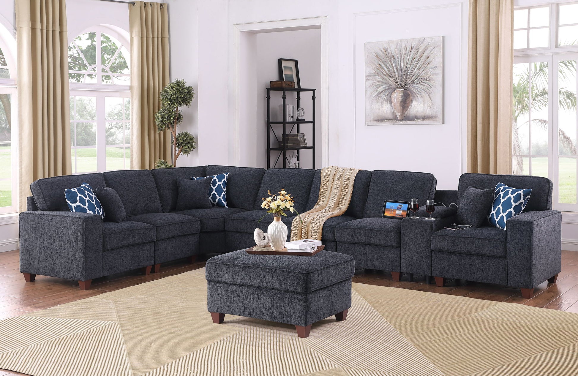 Lily - Sectional Sofa With Ottoman - Black Urban Retreats
