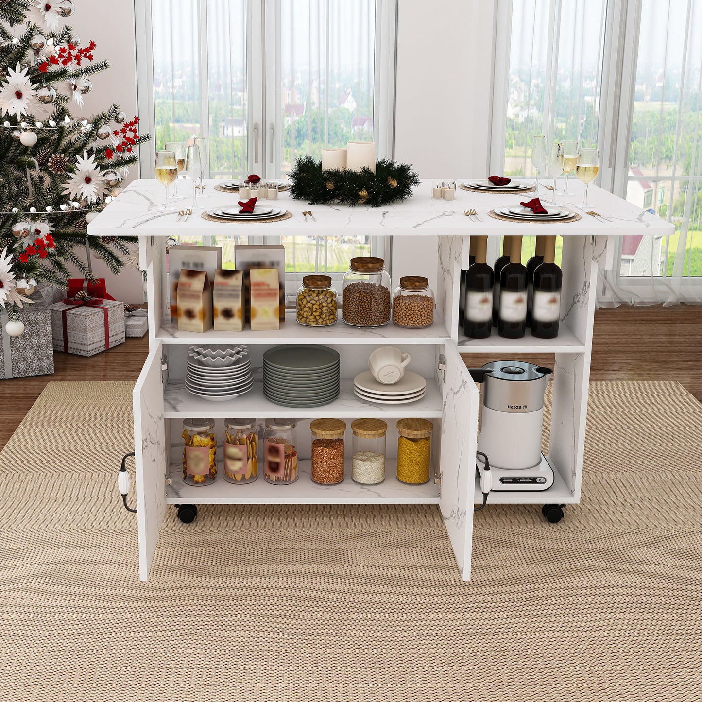 Multi Functional Folding Table With Storage Shelves And Wheels Home Essentials