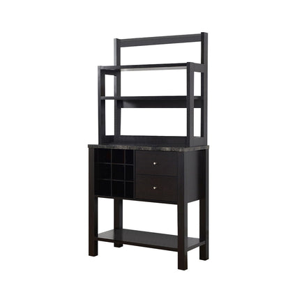 Bakers Cabinet With Three Display Shelves, Wine Compartment & Two Drawers - Red Cocoa Home Essentials