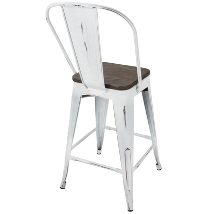 Oregon - Industrial High Back Counter Stool (Set of 2) - Vintage White / Espresso Lumi Source