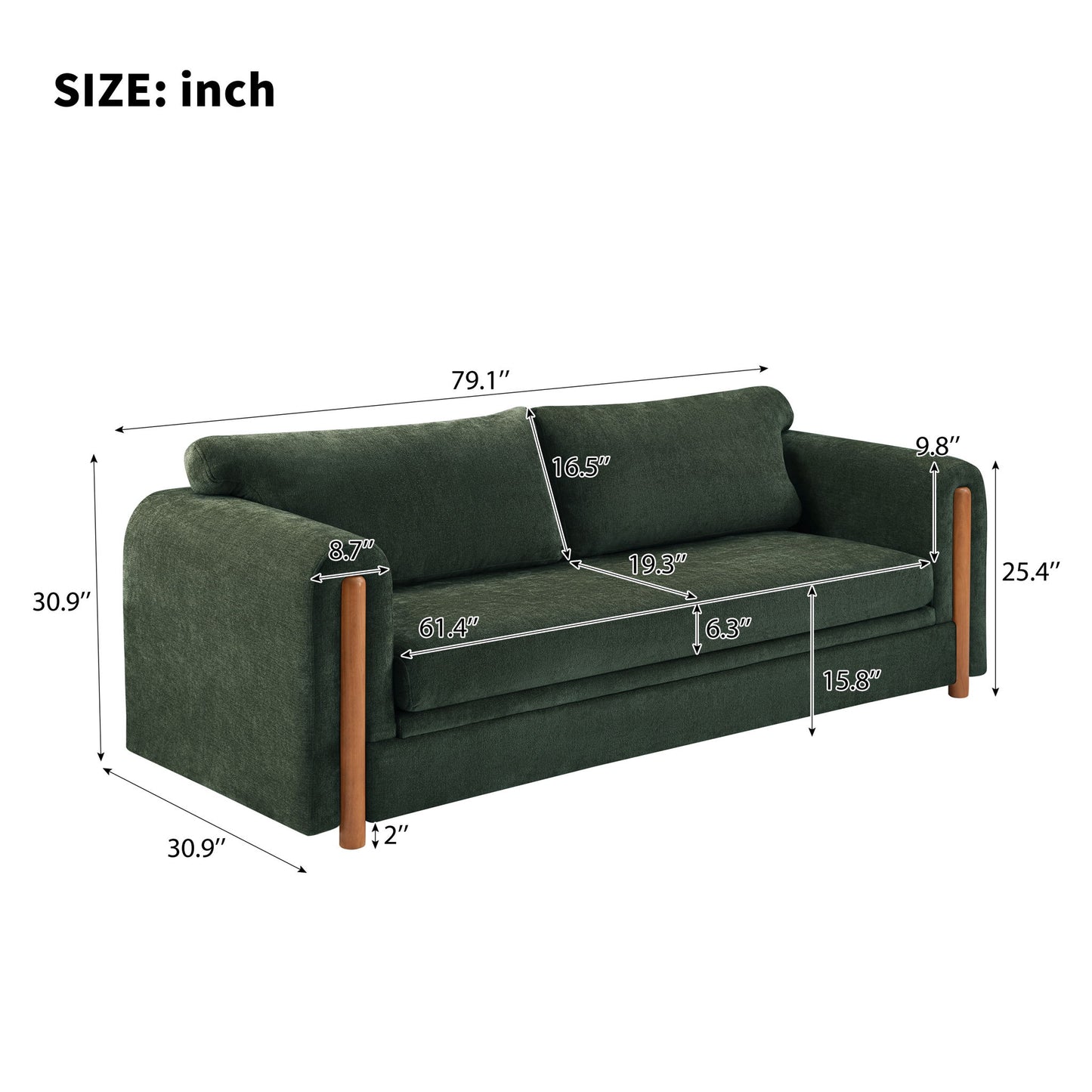 Modern 3 Seater Upholstered Couch Sofa For Living Room Noble House