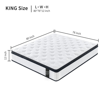 12" Hybrid Mattress Individual Pocket Spring, 7 Zoned Memory Foam Home Essentials