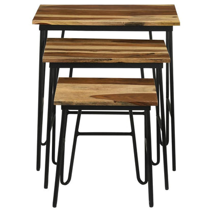 Nayeli - 3 Piece Solid Sheesham Wood Nesting Tables - Natural CoasterElevations
