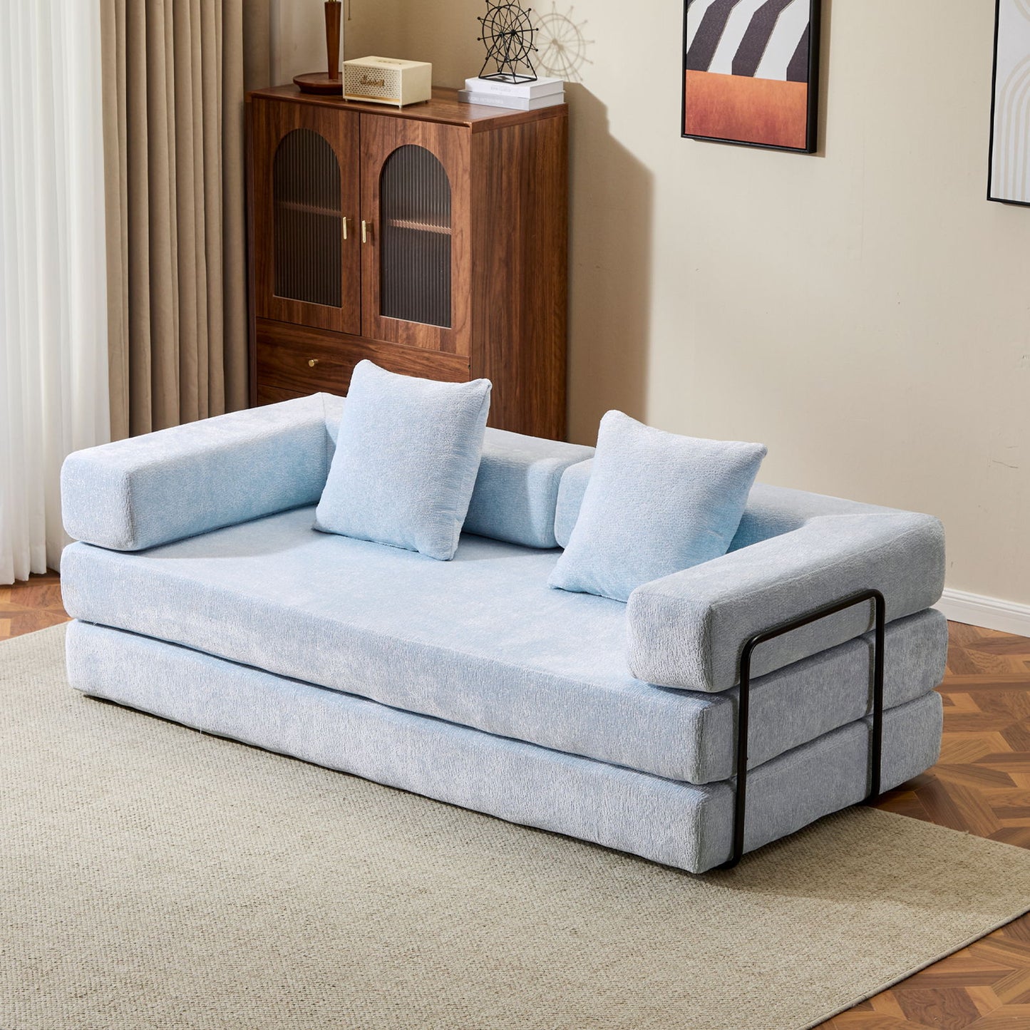 Convertible Floor Sofa Bed With Pillow Back Support Armrest Home Essentials