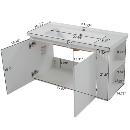 Wall Mounted Bathroom Vanity With Sink, 2 Open Shelves - White Noble House