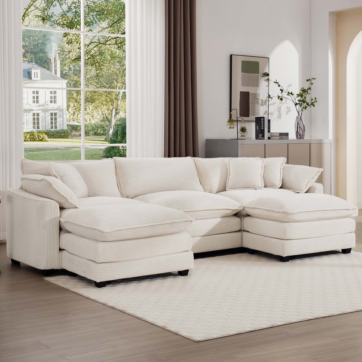 Modern Oversized Modular Cushion Sofa With Ottoman, Low Back, Deep Seating Sofa Set Home Essentials