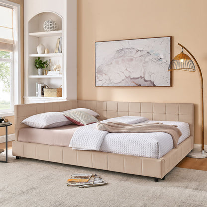 Mid-Century Storage Upholstered Tufted Bed Frame With Backrest And Armrests Home Essentials