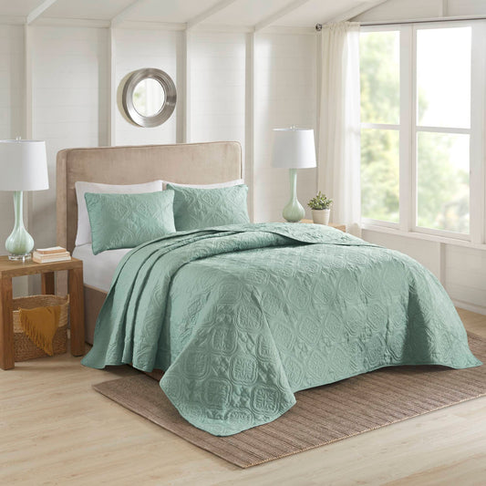 Oakley - 3 Piece Reversible Bedspread Set - Seafoam 510 Design