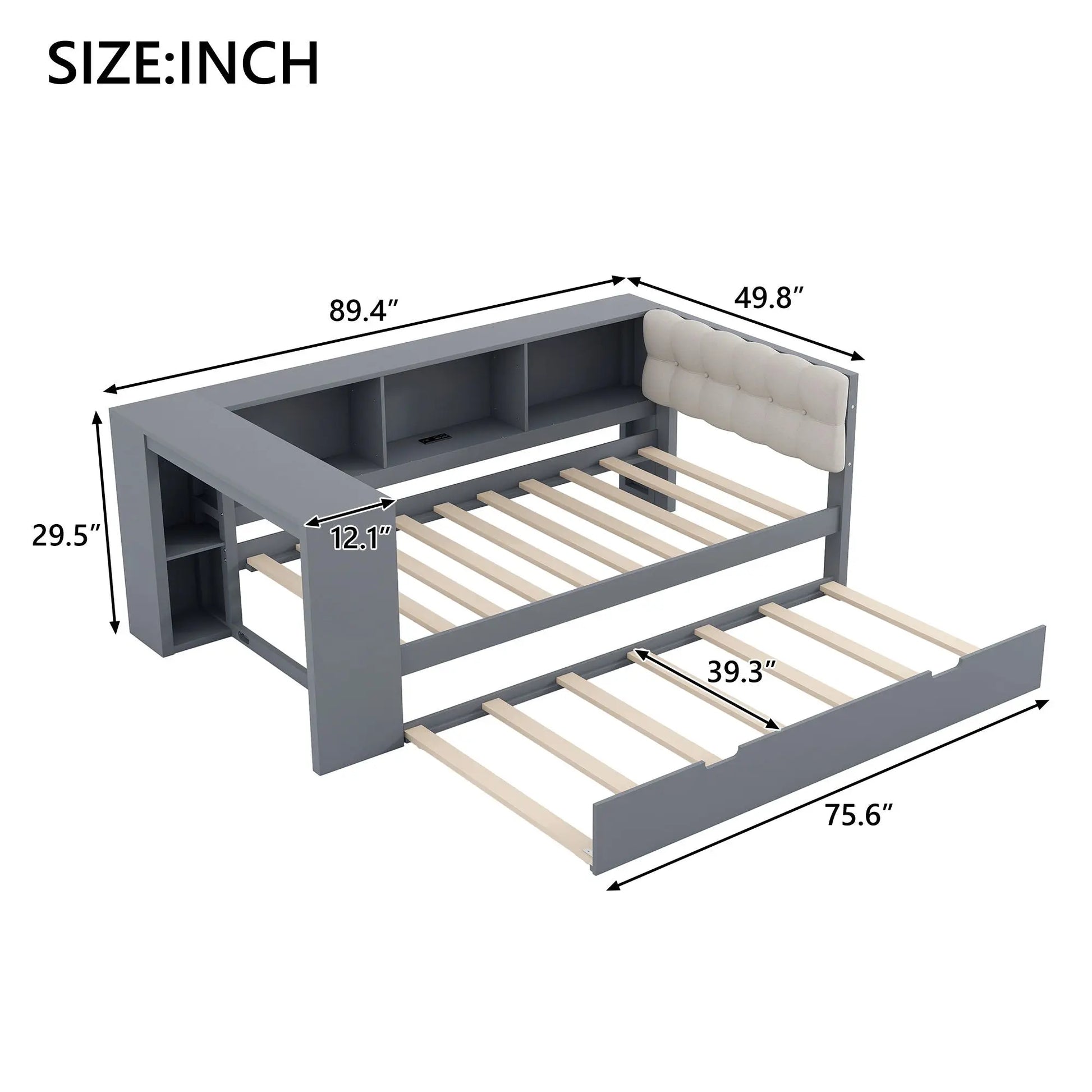 Upholstered Headboard Platform Bed With Storage Shelves, Trundle, Charging Station Hearth and Haven