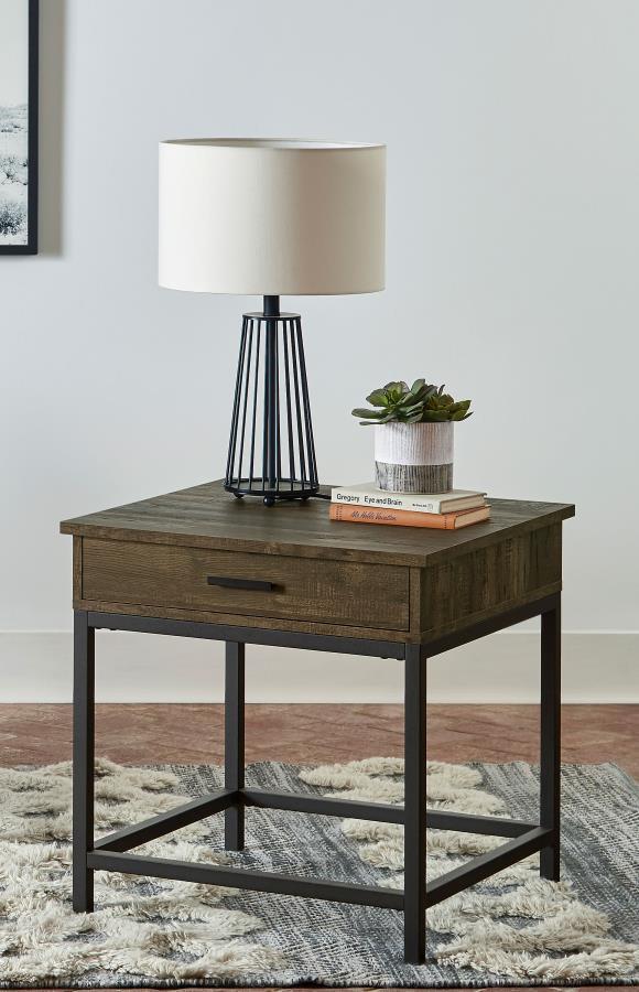 Byers - 1-Drawer Square Engineered Wood End Table - Brown Oak CoasterEssence
