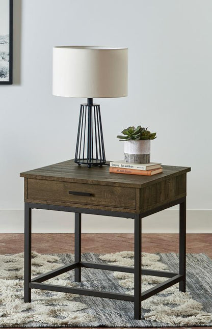 Byers - 1-Drawer Square Engineered Wood End Table - Brown Oak CoasterEssence