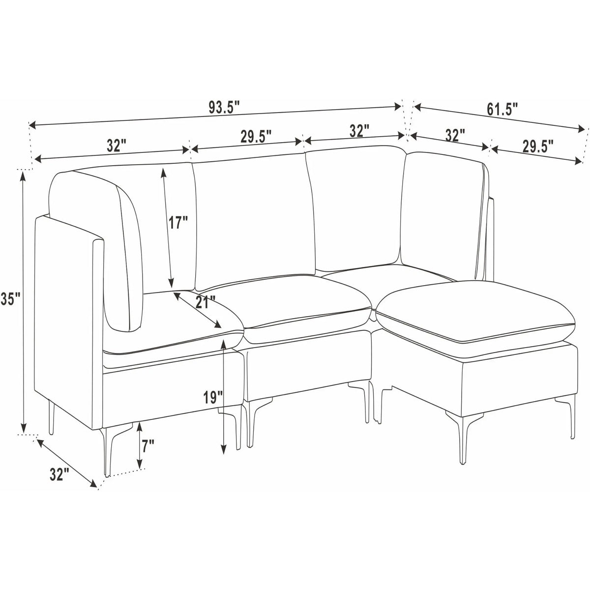 Upholstered Modular Sectional & Tall Legs Home Essentials