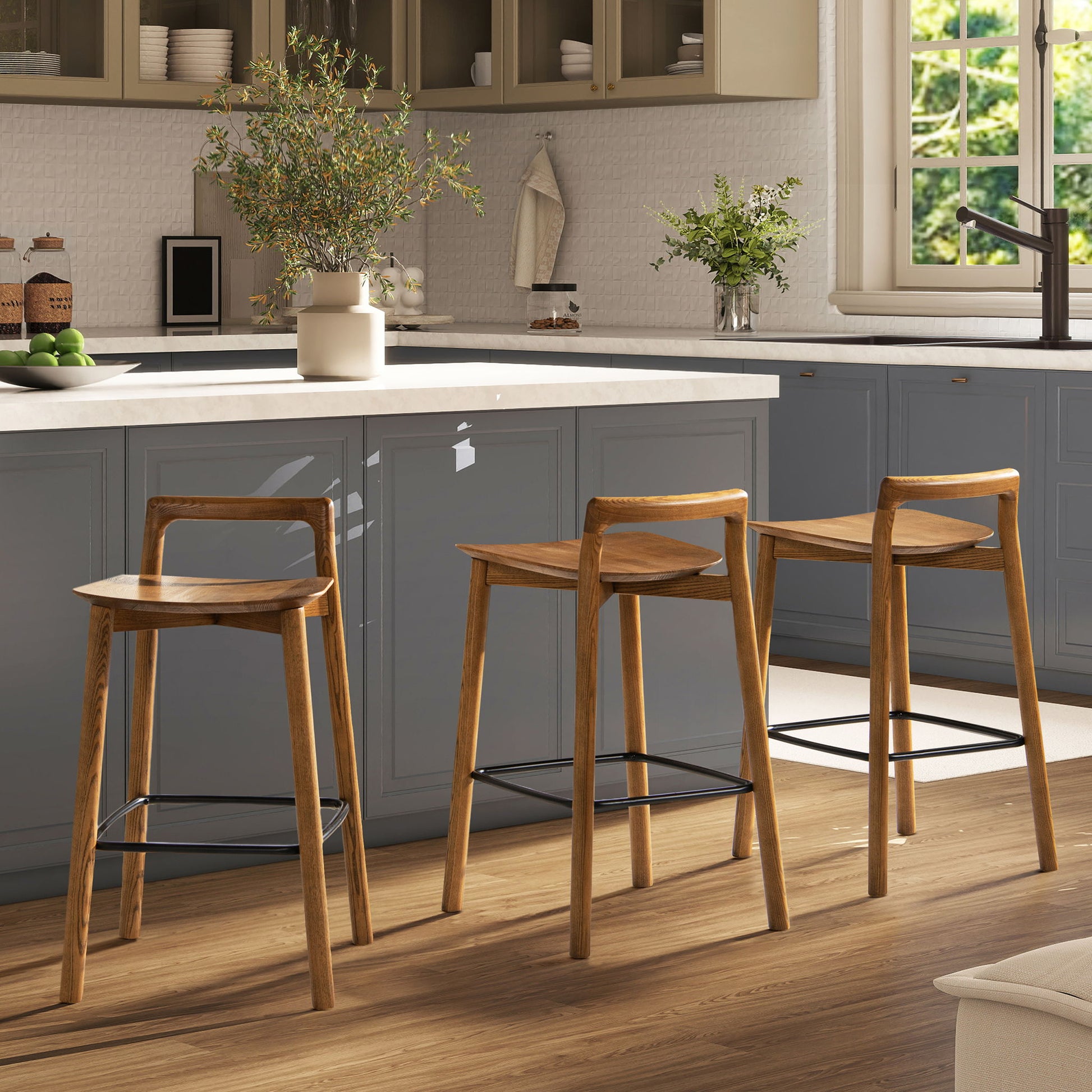 Sven - Modern Minimalist Low Back Counter Stool - Dark Brown Walnut Jennifer Taylor Home