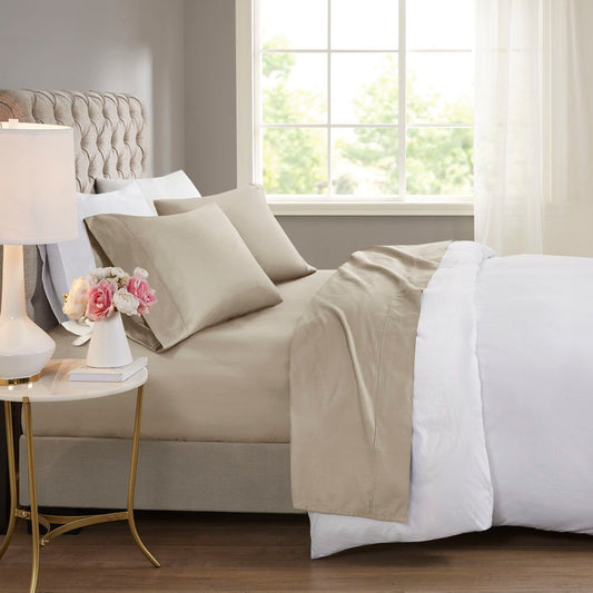 600 Thread Count - Cooling Cotton Blend 4 Piece King Sheet Set - Khaki Beautyrest