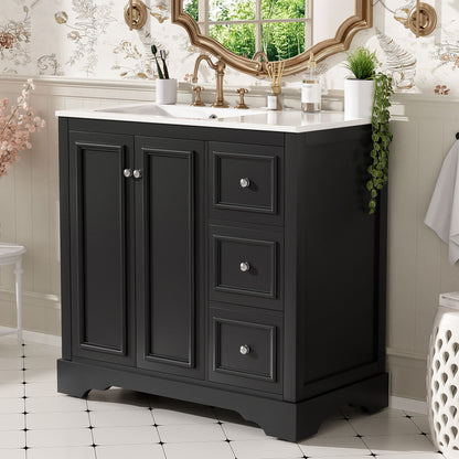 Bathroom Vanity With Sink, Soft-Close Doors, Adjustable U-Shelf, 3 Drawers Hearth and Haven
