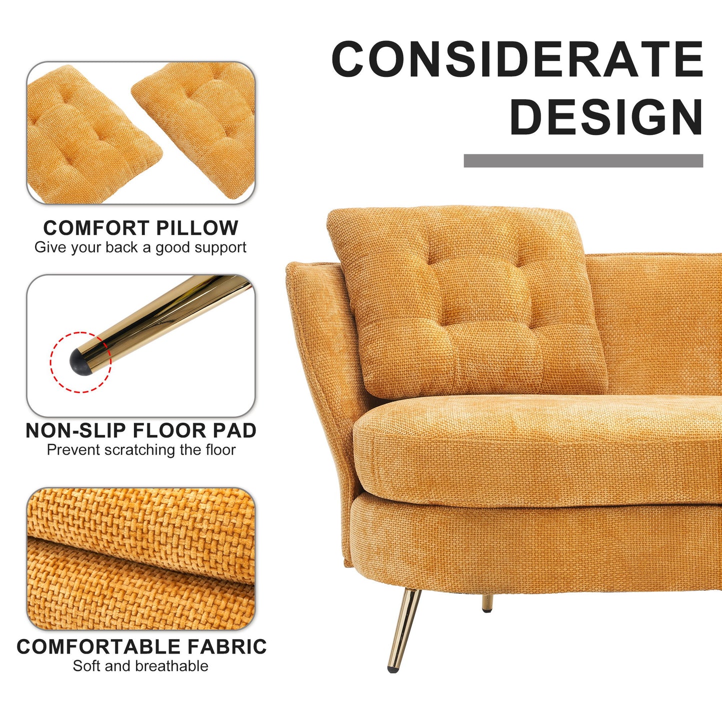 Loveseat Sofa, Upholstered Couch With Metal Legs