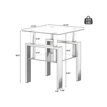 Modern Tempered Glass Tea Table, End Square Table For Living Room - Black Home Essentials