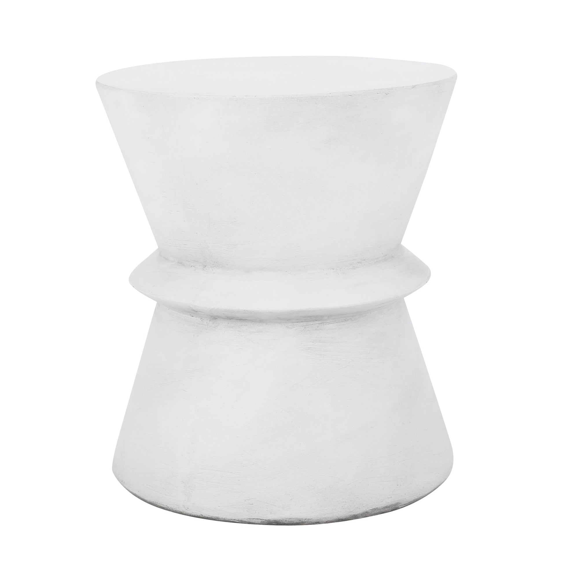 Outdoor Lightweight Concrete End Table With Hourglass Structure - Antique White Noble House