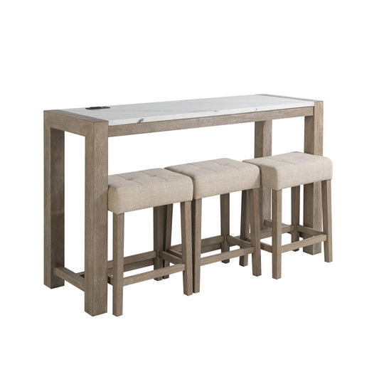 Vanilla - Real Marble Sofa Table With Power And 3 Stools - Beige / Natural Global Furniture USA