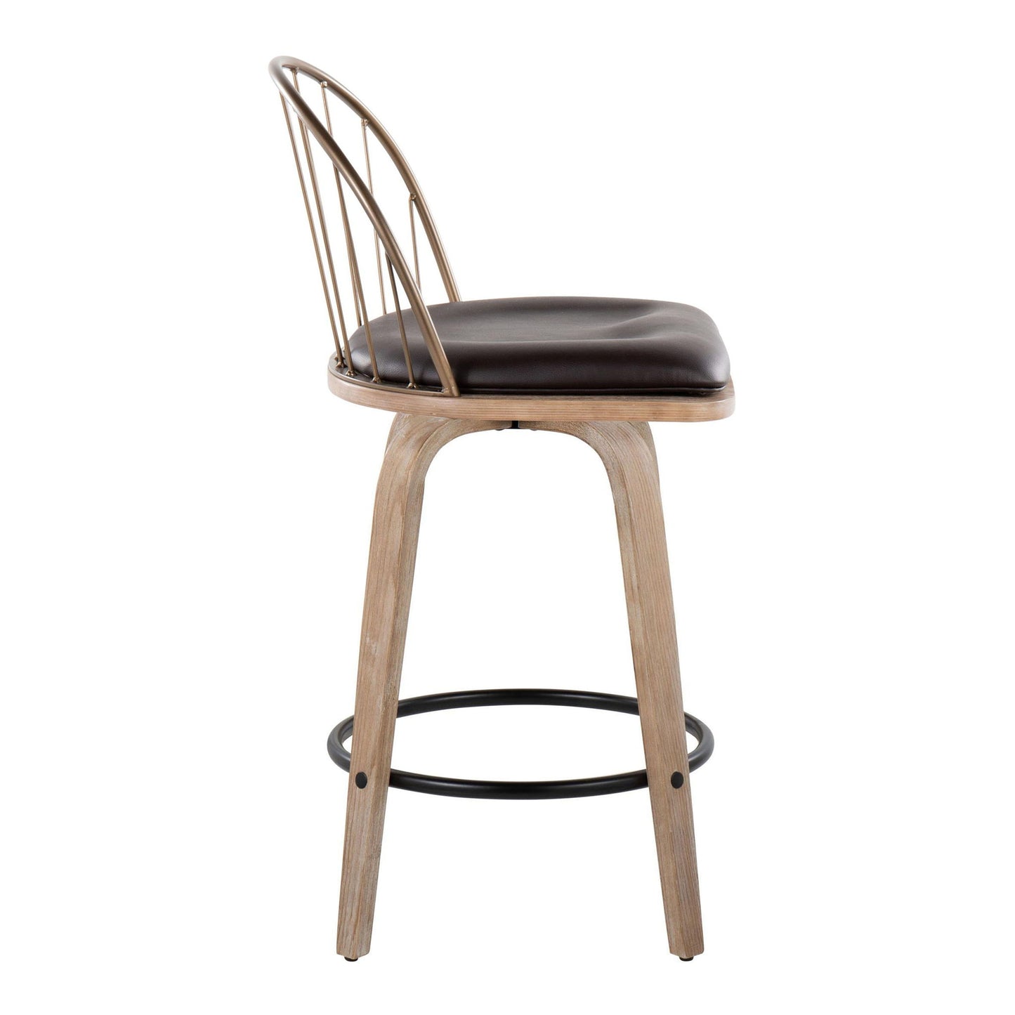 Riley - Farmhouse Fixed Height Counter Stool Round Footrest With Removable Cushion (Set of 2) - White Washed / Antique Copper / Brown Lumi Source