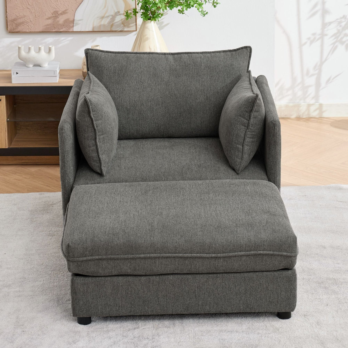 Oversized Deep Seat Accent Chair With Matching Storage Ottoman & Throw Pillows Hearth and Haven