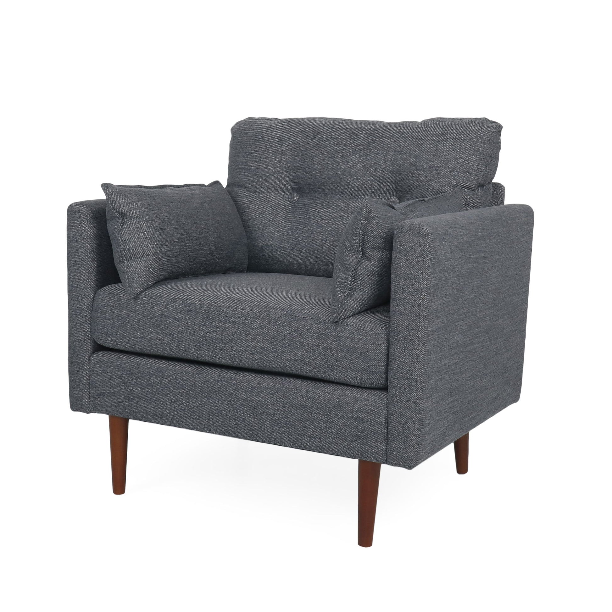 Enchantica - Upholstered Fabric Club Chair With Button Tufted And 2 Accent Pillows Noble House