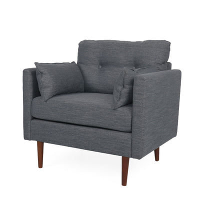 Enchantica - Upholstered Fabric Club Chair With Button Tufted And 2 Accent Pillows Noble House